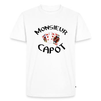 Belote Monsieur capot coinche contrée cadeau - T-shirt Premium bio Homme - blanc - Devant - Nico (187cm)