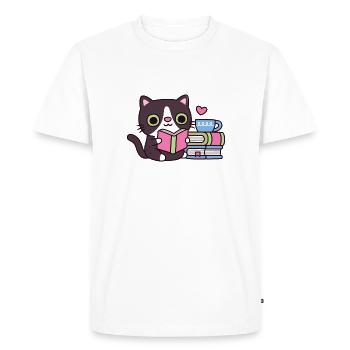 Cute Tuxedo Cat Loves Reading Books - Men's Premium Organic T-Shirt - white - Front - Nico (187cm)