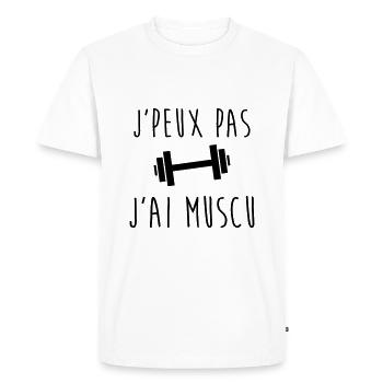 J'peux pas j'ai MUSCU - Musculation - T-shirt Premium bio Homme - blanc - Devant - Nico (187cm)