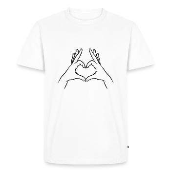 Mains Forme Coeur Coeur Symbole Geste De La Main - T-shirt Premium bio Homme - blanc - Devant - Nico (187cm)