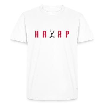 HAARP - THÉORIE DE CONSPIRATION DE MANIPULATION MÉTÉO - T-shirt Premium bio Homme - blanc - Devant - Nico (187cm)