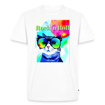 Rock n Roll Cat Face avec lunettes de soleil - Cat - T-shirt Premium bio Homme - blanc - Devant - Nico (187cm)