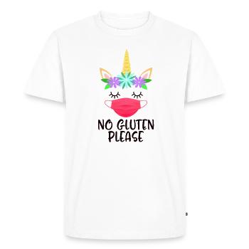 Pas de gluten s'il vous plaît Licorne mignonne portant un masque facial - T-shirt Premium bio Homme - blanc - Devant - Nico (187cm)