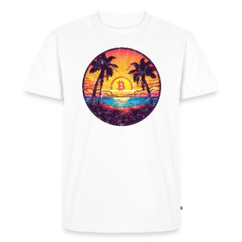 Logo Bitcoin, symbole, lever du soleil, soleil, mer - T-shirt Premium bio Homme - blanc - Devant - Nico (187cm)