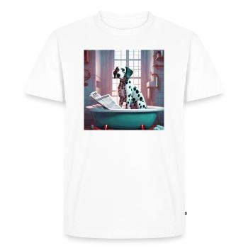 Dalmatian in the tub, reading the newspaper, retro - Men's Premium Organic T-Shirt - white - Front - Nico (187cm)