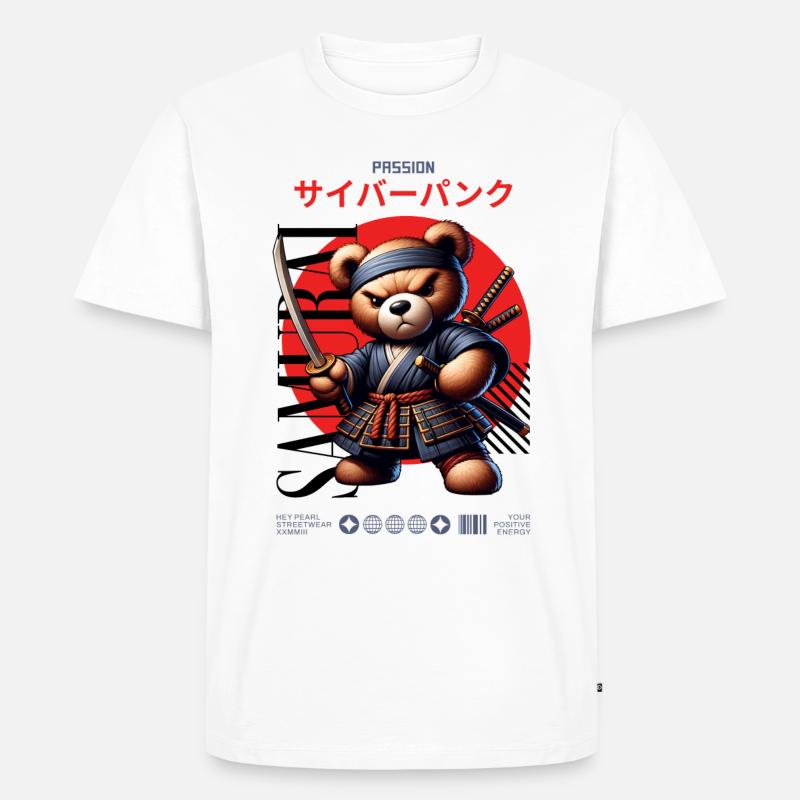 Samurai Teddy Japan - Männer Premium Bio T-Shirt - Weiß