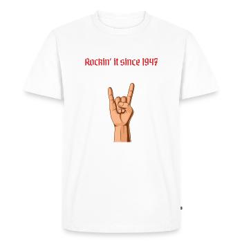 Rockin it since 1947 Heavy Metal Birthday Greeting - Men's Premium Organic T-Shirt - white - Front - Nico (187cm)