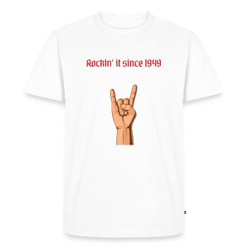 Rockin it since 1949 Heavy Metal Birthday Greeting - Men's Premium Organic T-Shirt - white - Front - Nico (187cm)