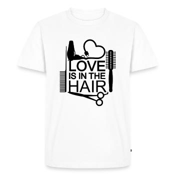 L'amour est dans les cheveux (coiffeur, 1c) - T-shirt Premium bio Homme - blanc - Devant - Nico (187cm)