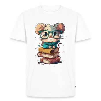 Souris rat de bibliothèque - T-shirt Premium bio Homme - blanc - Devant - Nico (187cm)