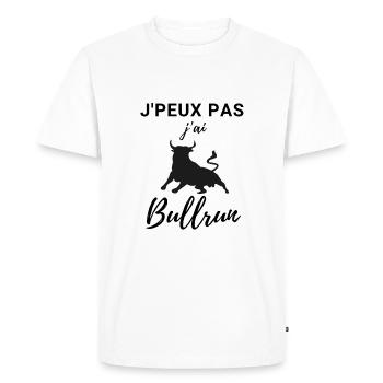 Je peux pas j'ai bullrun tshirt cryptos - T-shirt Premium bio Homme - blanc - Devant - Nico (187cm)