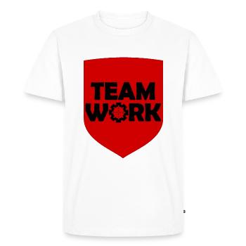 The team work - Men's Premium Organic T-Shirt - white - Front - Nico (187cm)