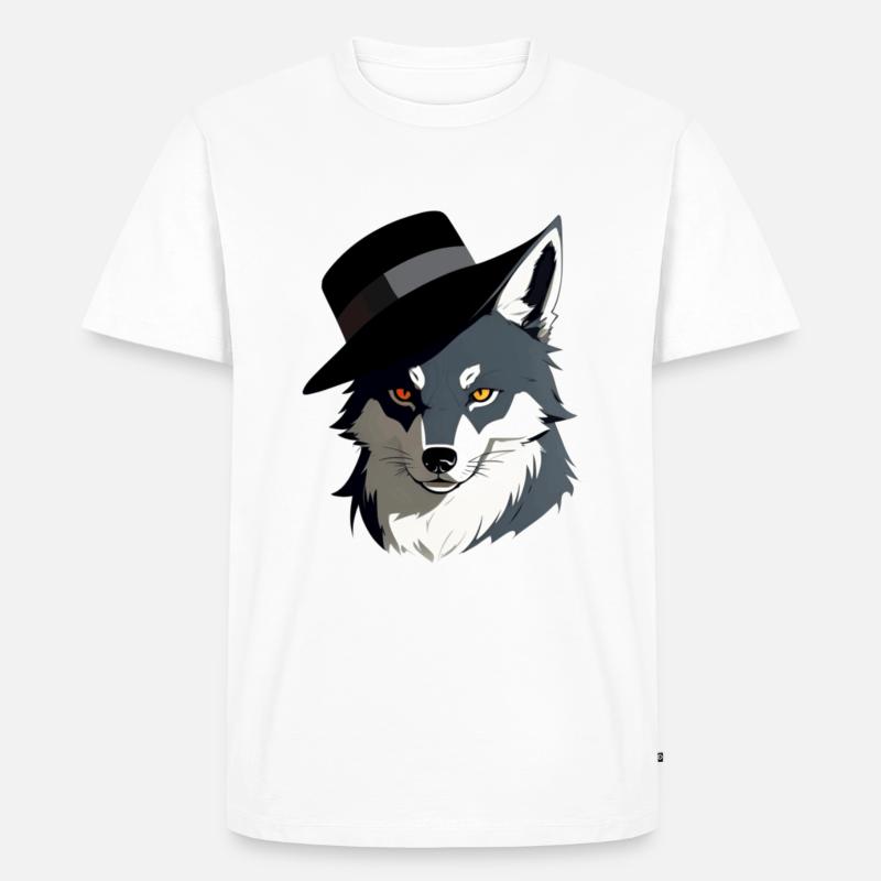Wolf mit Hut - Männer Premium Bio T-Shirt - Weiß