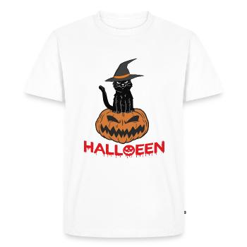 Chat noir d’Halloween avec citrouille - T-shirt Premium bio Homme - blanc - Devant - Nico (187cm)