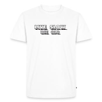 Vivre lentement mourir vieux - T-shirt Premium bio Homme - blanc - Devant - Nico (187cm)