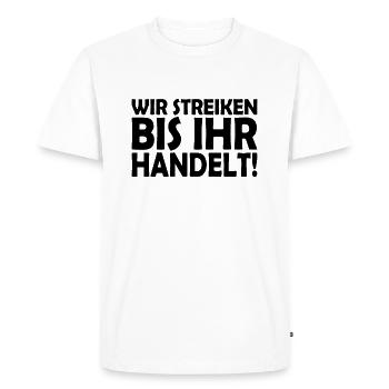 We strike until you act - Men's Premium Organic T-Shirt - white - Front - Nico (187cm)