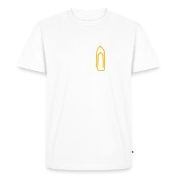 Office Clip - Be different - gift for colleagues - Men's Premium Organic T-Shirt - white - Front - Nico (187cm)