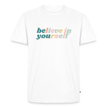 Croyez en vous - Soyez chrétien - T-shirt Premium bio Homme - blanc - Devant - Nico (187cm)