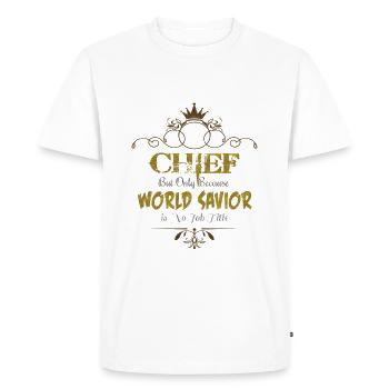 Chief World Savior - Men's Premium Organic T-Shirt - white - Front - Nico (187cm)