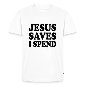 jesus saves i spend - T-shirt Premium bio Homme - blanc - Devant - Nico (187cm)