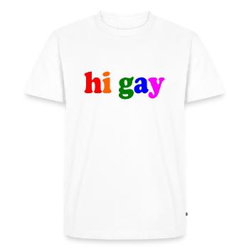 Hi gay - T-shirt Premium bio Homme - blanc - Devant - Nico (187cm)