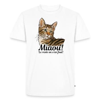 Chat tigré miaou avec texte noir - T-shirt Premium bio Homme - blanc - Devant - Nico (187cm)