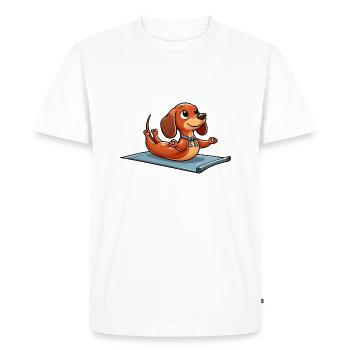 Teckel Yoga Fitness Workout Cute Dog Gymnastique - T-shirt Premium bio Homme - blanc - Devant - Nico (187cm)