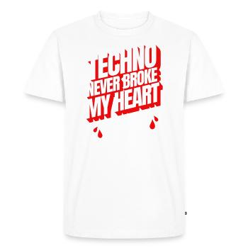 TECHNO NEVER BROKE MY HEART - Men's Premium Organic T-Shirt - white - Front - Nico (187cm)