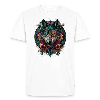 Loup Mandala nature 22 - T-shirt Premium bio Homme - blanc - Devant - Nico (187cm)
