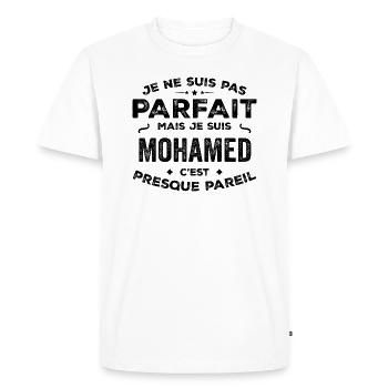 Mohamed – Un Prénom, Une Légende Drôle et Fière - T-shirt Premium bio Homme - blanc - Devant - Nico (187cm)