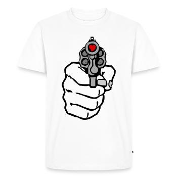 love shot - Men's Premium Organic T-Shirt - white - Front - Nico (187cm)