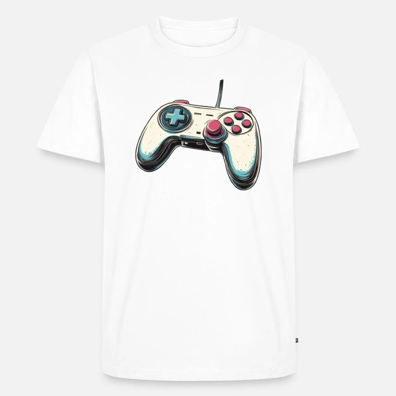 Gamepad, Gamepad, Controller-Logo und Joystick - Männer Premium Bio T-Shirt - Weiß