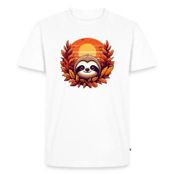 Autumn Sloth with Colorful Foliage: A Cute and - Men's Premium Organic T-Shirt - white - Front - Nico (187cm)
