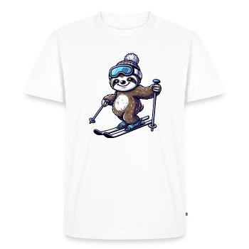 Relaxed Sloth Skier – Winter Fun - Men's Premium Organic T-Shirt - white - Front - Nico (187cm)