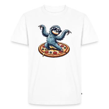 Cool sloth dancing loves pizza Lazy animal - Men's Premium Organic T-Shirt - white - Front - Nico (187cm)