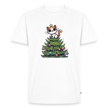 Drôle de chat arbre de Noël fantaisiste - T-shirt Premium bio Homme - blanc - Devant - Nico (187cm)