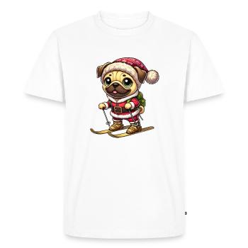 Pug on skis winter fun Christmas - Men's Premium Organic T-Shirt - white - Front - Nico (187cm)