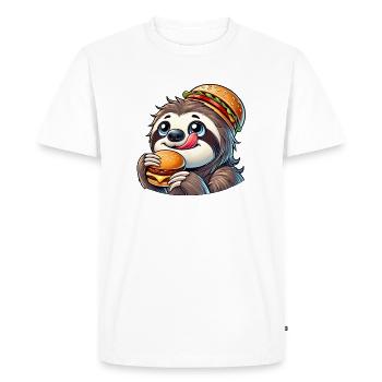 Cute Sloth Burger Cartoon Fast Food - Men's Premium Organic T-Shirt - white - Front - Nico (187cm)