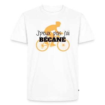 J'peux pas j'ai bécane - T-shirt Premium bio Homme - blanc - Devant - Nico (187cm)