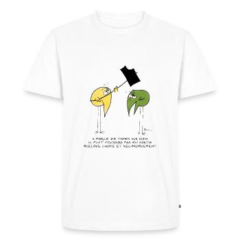 Pourquoi taper sur un Shadok ? - T-shirt Premium bio Homme - blanc - Devant - Nico (187cm)