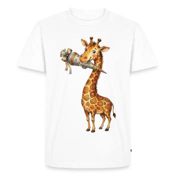 Girafe mignonne pour la rentrée à l’école avec un corne d’école - T-shirt Premium bio Homme - blanc - Devant - Nico (187cm)