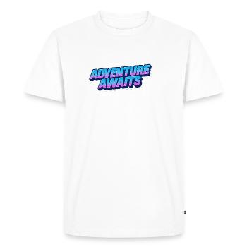 L’aventure vous attend - Autocollant rétro néon dégradé - T-shirt Premium bio Homme - blanc - Devant - Nico (187cm)
