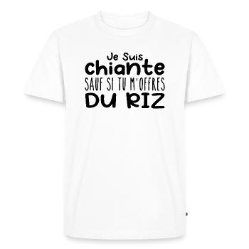 Femme qui adore : Riz. Design Drôle Humour - T-shirt Premium bio Homme - blanc - Devant - Nico (187cm)