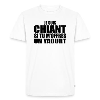 Homme qui adore : Yaourt. Design Drôle Humour - T-shirt Premium bio Homme - blanc - Devant - Nico (187cm)
