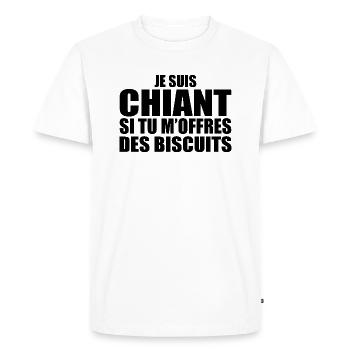Homme qui adore : Biscuits. Design Drôle Humour - T-shirt Premium bio Homme - blanc - Devant - Nico (187cm)