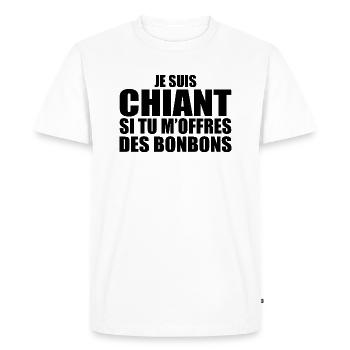 Homme qui adore : Bonbons. Design Drôle Humour - T-shirt Premium bio Homme - blanc - Devant - Nico (187cm)