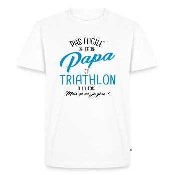 Papa et triathlon - T-shirt Premium bio Homme - blanc - Devant - Nico (187cm)