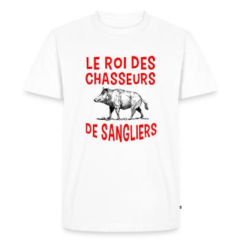 Roi des chasseurs de sangliers - Cadeau chasse - T-shirt Premium bio Homme - blanc - Devant - Nico (187cm)