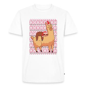 Ugly Christmas Sweater Sloth with Alpaca - Men's Premium Organic T-Shirt - white - Front - Nico (187cm)