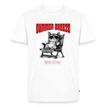 Summer Breeze - Relaxed cat in a sun chair - Men's Premium Organic T-Shirt - white - Front - Nico (187cm)